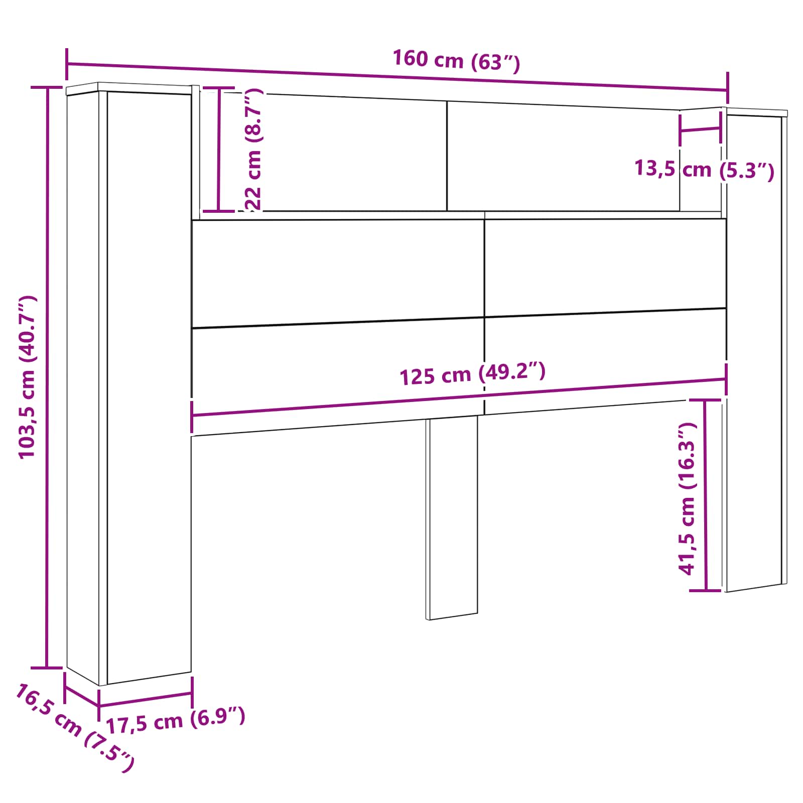 Κεφαλάρι αποθήκευσης με LED Παλαιωμένο ξύλο 160 cm