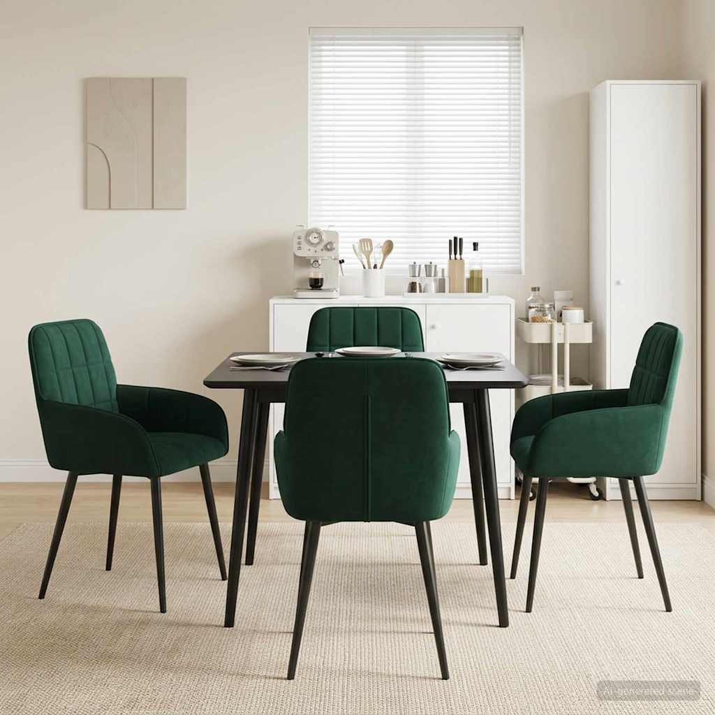 Καρέκλες φαγητού 4 pcs Βελούδο Σκούρο Πράσινο 57 x 50 x 85 εκ.