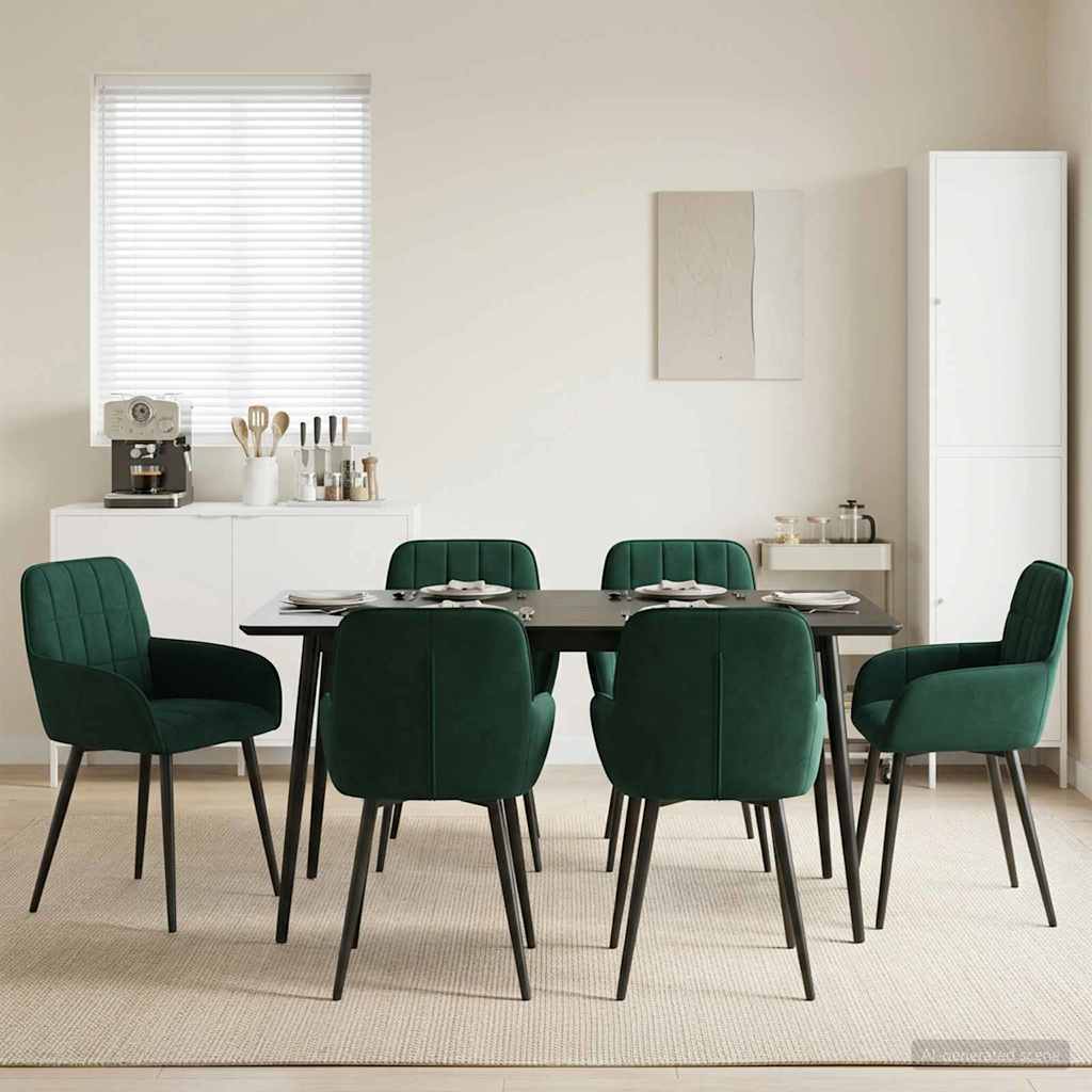 Καρέκλες φαγητού 6 pcs Βελούδο Σκούρο Πράσινο 57 x 50 x 85 εκ. - Pakobazaar