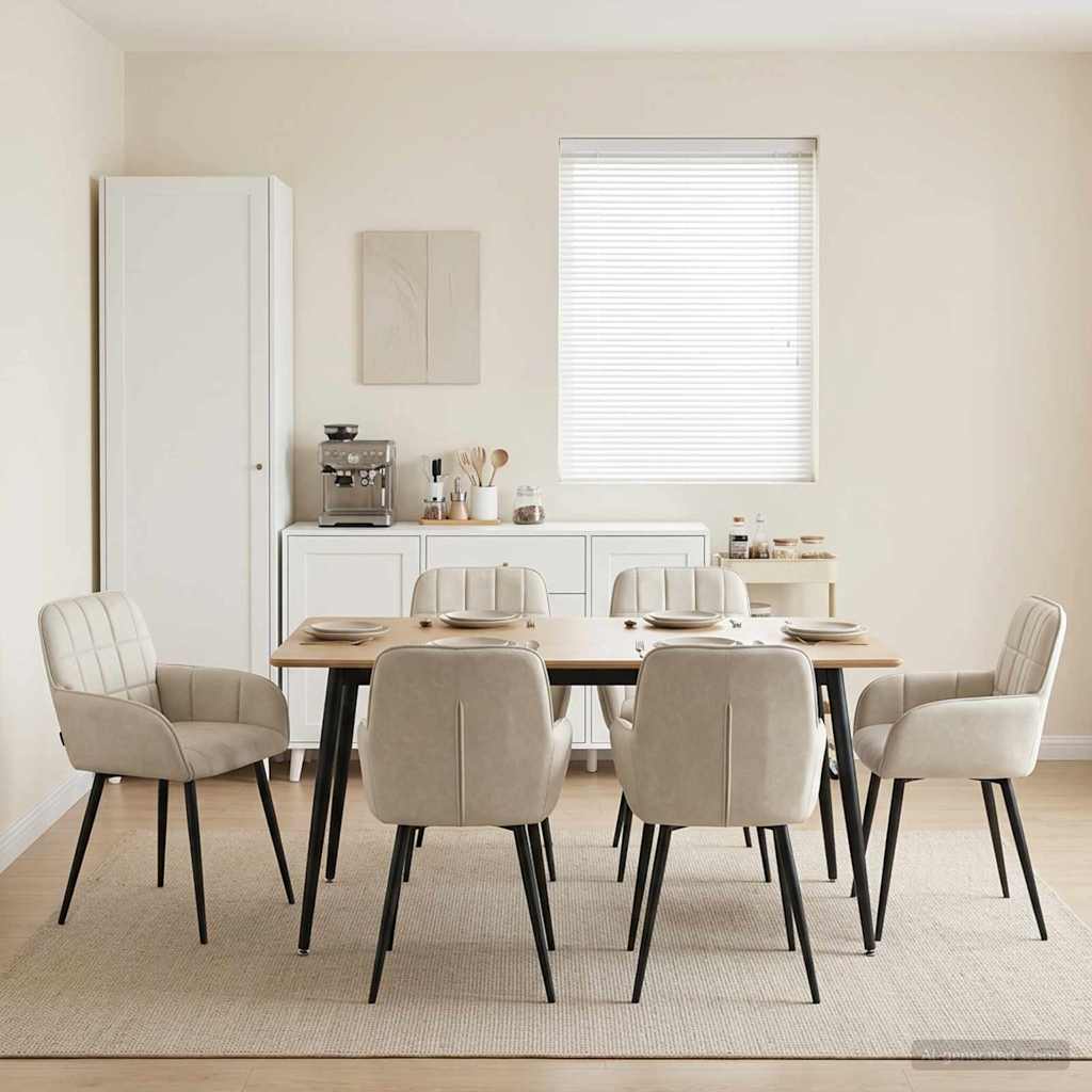 Καρέκλες φαγητού 6 pcs Βελούδο Κρεμ 57 x 50 x 85 εκ.