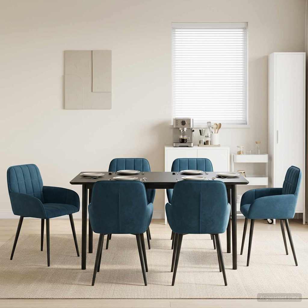 Καρέκλες φαγητού 6 pcs Βελούδο Μπλε 57 x 50 x 85 εκ.