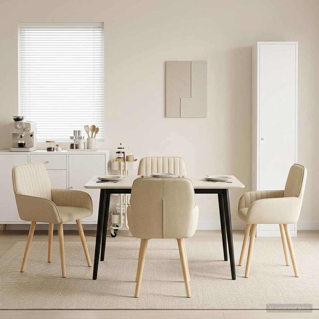 Καρέκλες φαγητού 4 pcs Ύφασμα Κρεμ 56,5 x 50 x 87,5 εκ.
