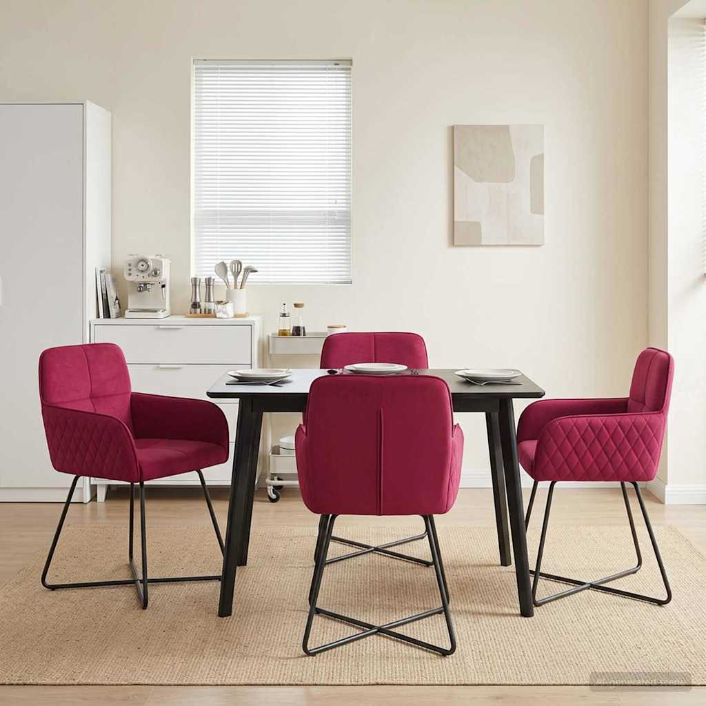 Καρέκλες φαγητού 4 pcs Βελούδο Κόκκινο 59 x 56,5 x 86 εκ. - Pakobazaar