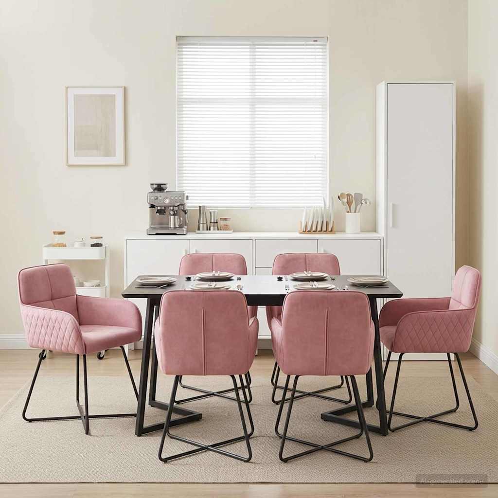 Καρέκλες φαγητού 6 pcs Βελούδο Ροζ 59 x 56,5 x 86 εκ.
