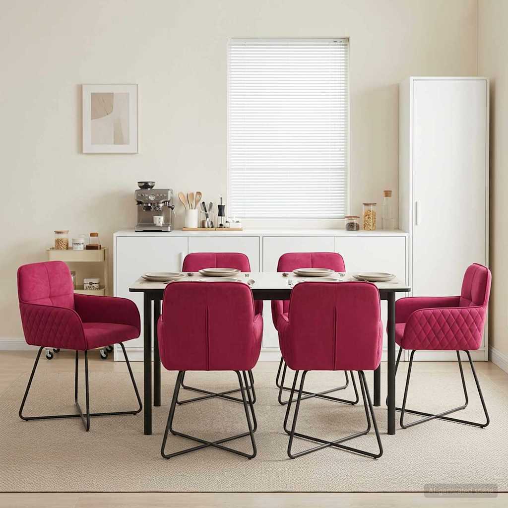Καρέκλες φαγητού 6 pcs Βελούδο Κόκκινο 59 x 56,5 x 86 εκ. - Pakobazaar