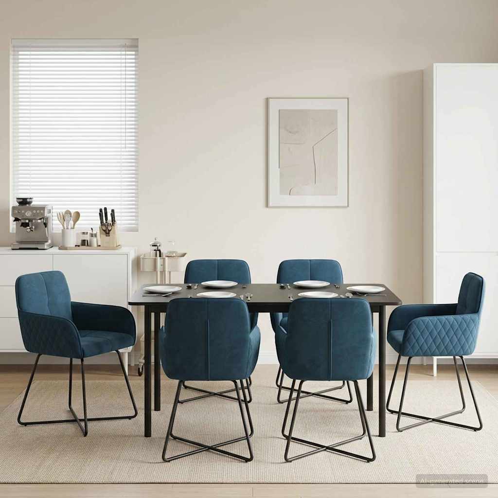 Καρέκλες φαγητού 6 pcs Βελούδο Μπλε 59 x 56,5 x 86 εκ. - Pakobazaar