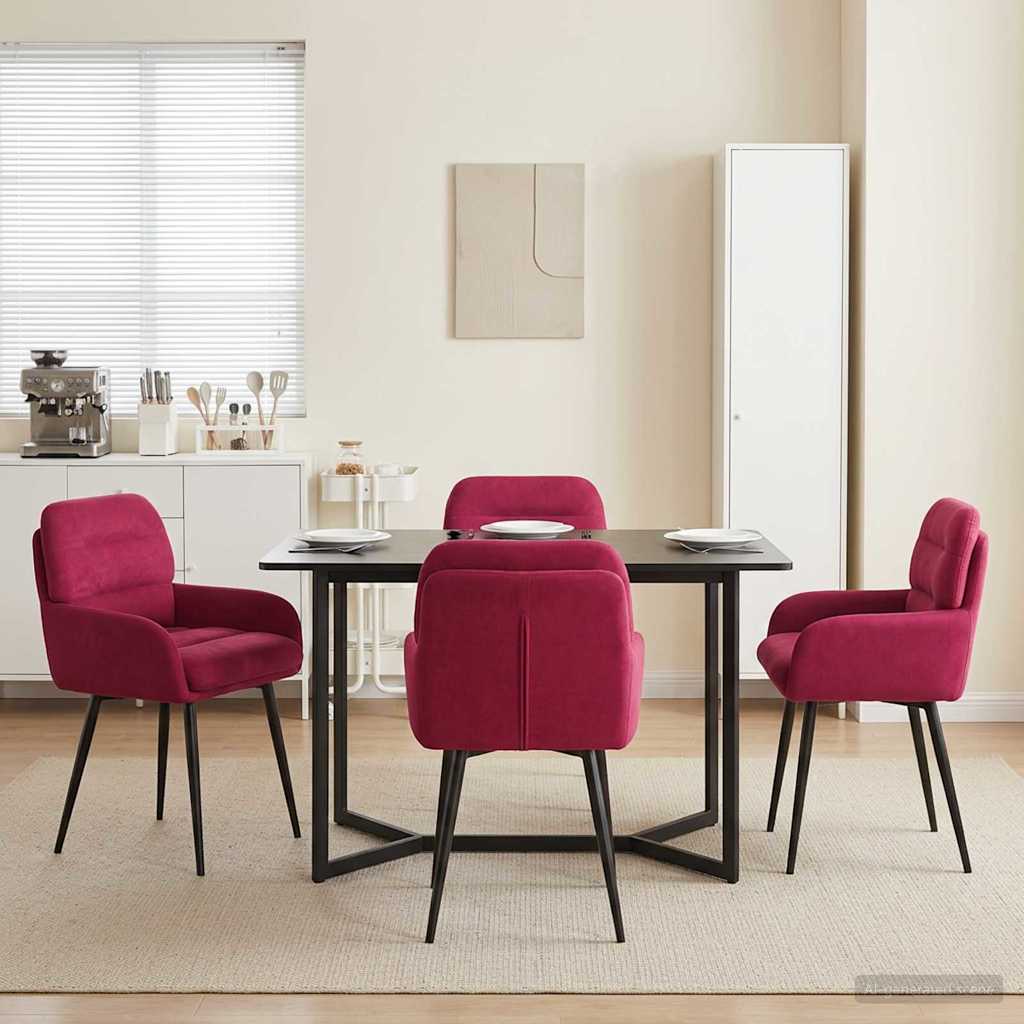 Καρέκλες φαγητού 4 pcs Βελούδο Κόκκινο 59 x 59,5 x 90 εκ