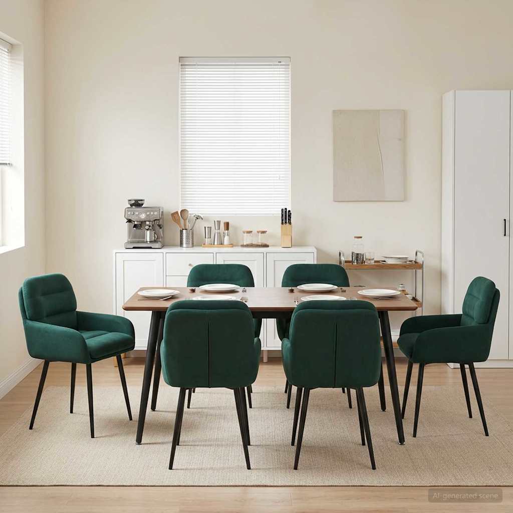 Καρέκλες φαγητού 6 pcs Βελούδο Σκούρο Πράσινο 59 x 59,5 x 90 εκ