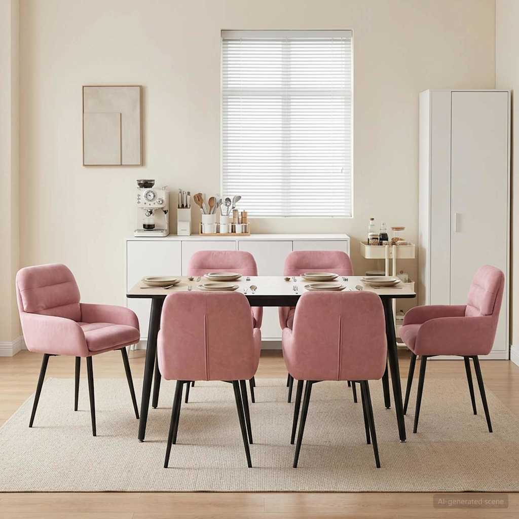 Καρέκλες φαγητού 6 pcs Βελούδο Ροζ 59 x 59,5 x 90 εκ