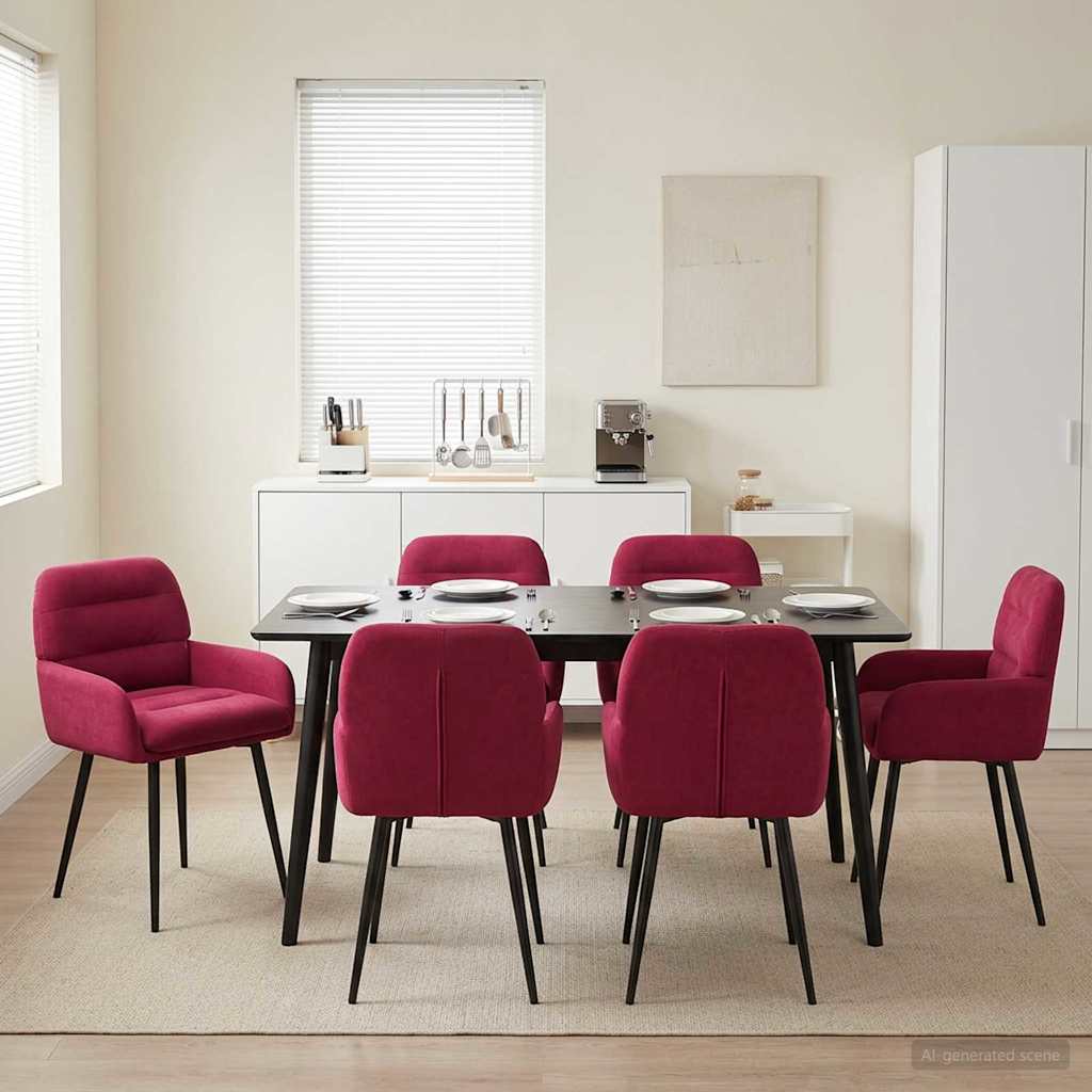 Καρέκλες φαγητού 6 pcs Βελούδο Κόκκινο 59 x 59,5 x 90 εκ