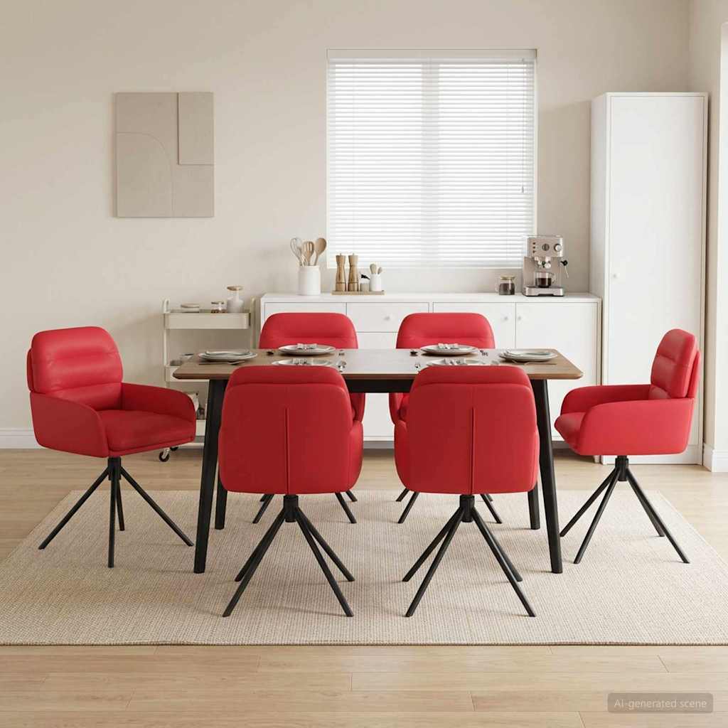 Γυριστές καρέκλες φαγητού 6 pcs Τεχνητό Δέρμα Κόκκινο