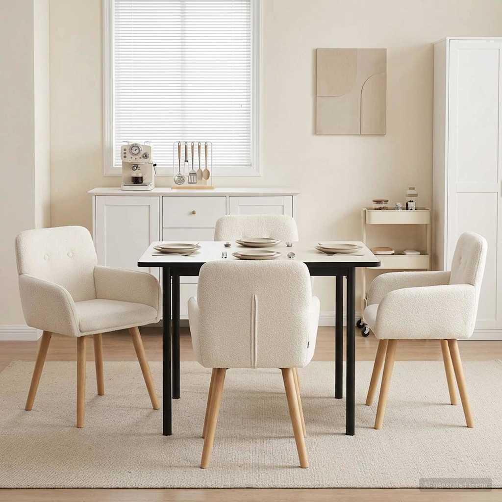 Καρέκλες φαγητού 4 pcs Μπουκλέ Κρεμ 59 x 57 x 85 εκ.