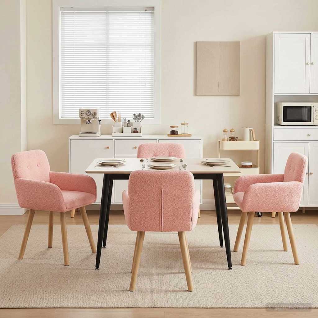 Καρέκλες φαγητού 4 pcs Μπουκλέ Ροζ 59 x 57 x 85 εκ. - Pakobazaar