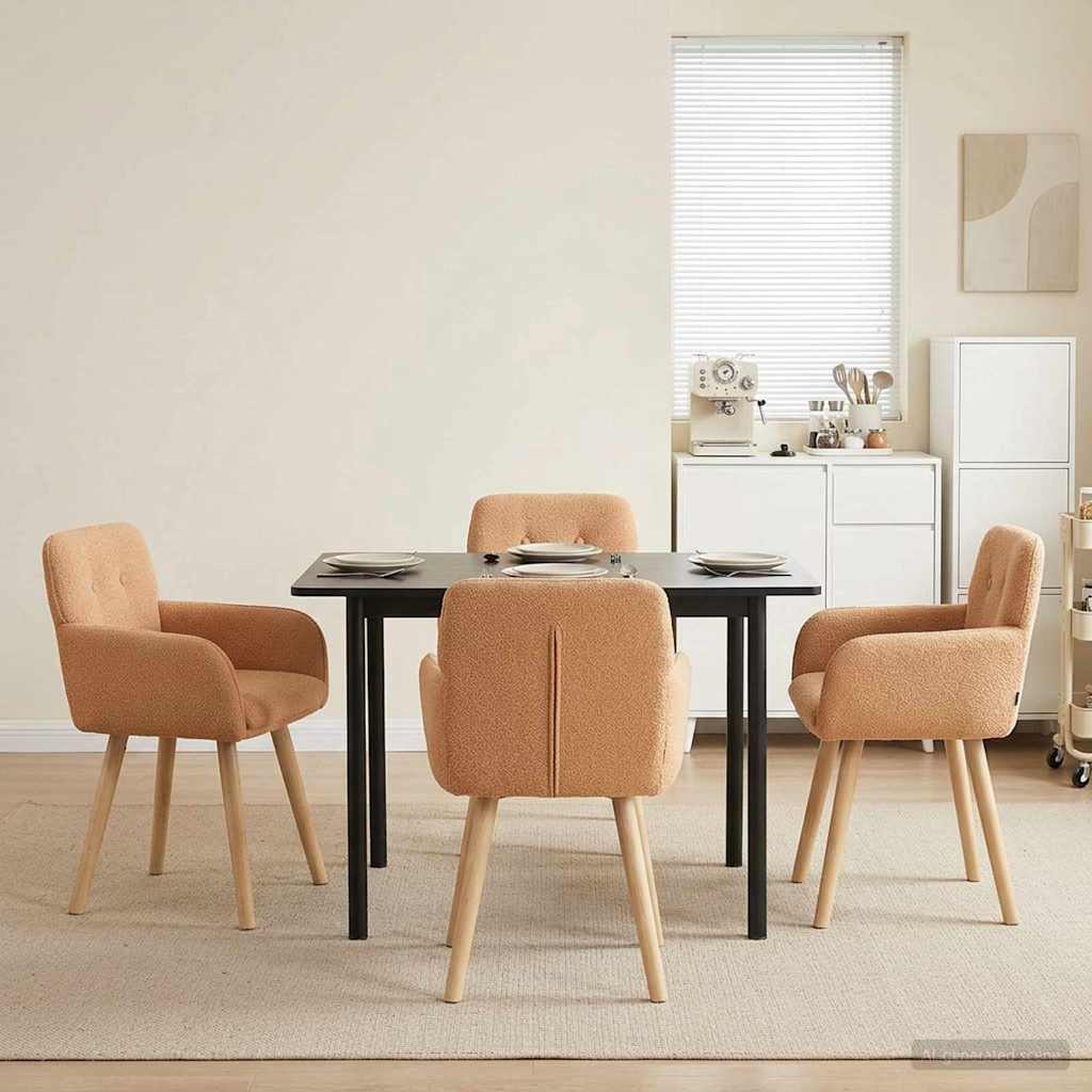 Καρέκλες φαγητού 4 pcs Μπουκλέ Μπεζ 59 x 57 x 85 εκ.