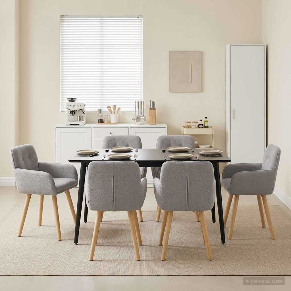 Καρέκλες φαγητού 6 pcs Μπουκλέ Ανοιχτό γκρι 59 x 57 x 85 εκ.