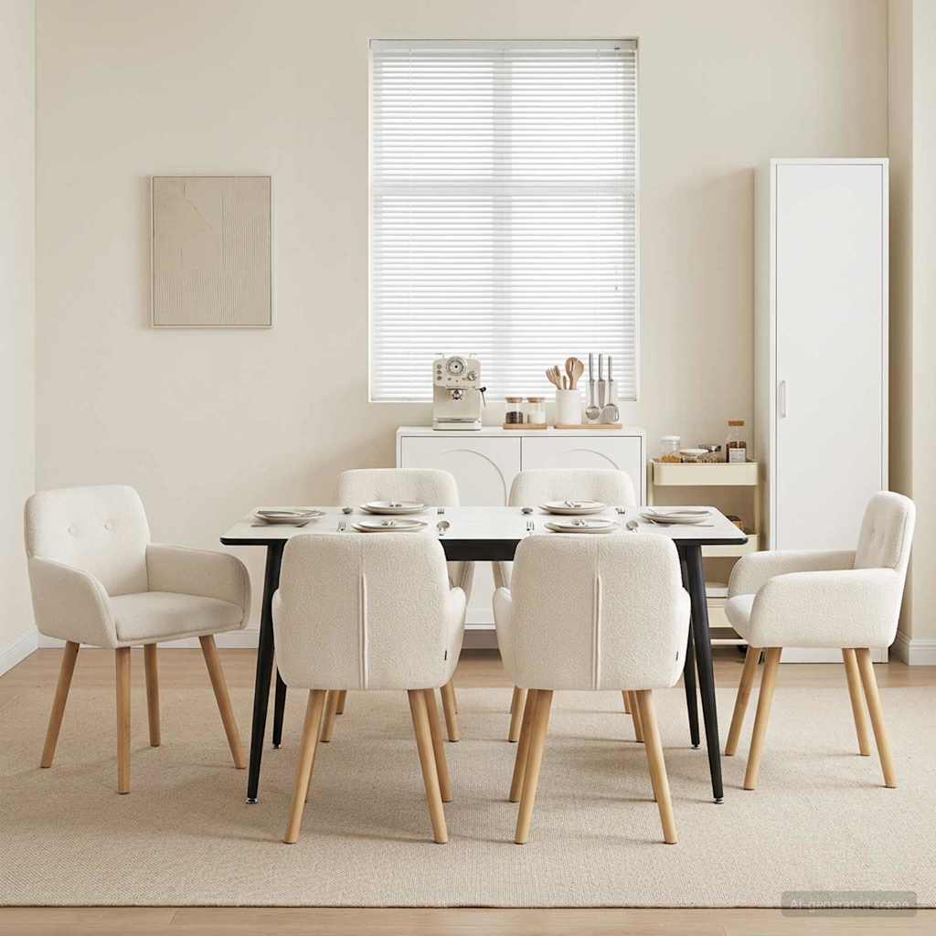 Καρέκλες φαγητού 6 pcs Μπουκλέ Κρεμ 59 x 57 x 85 εκ.