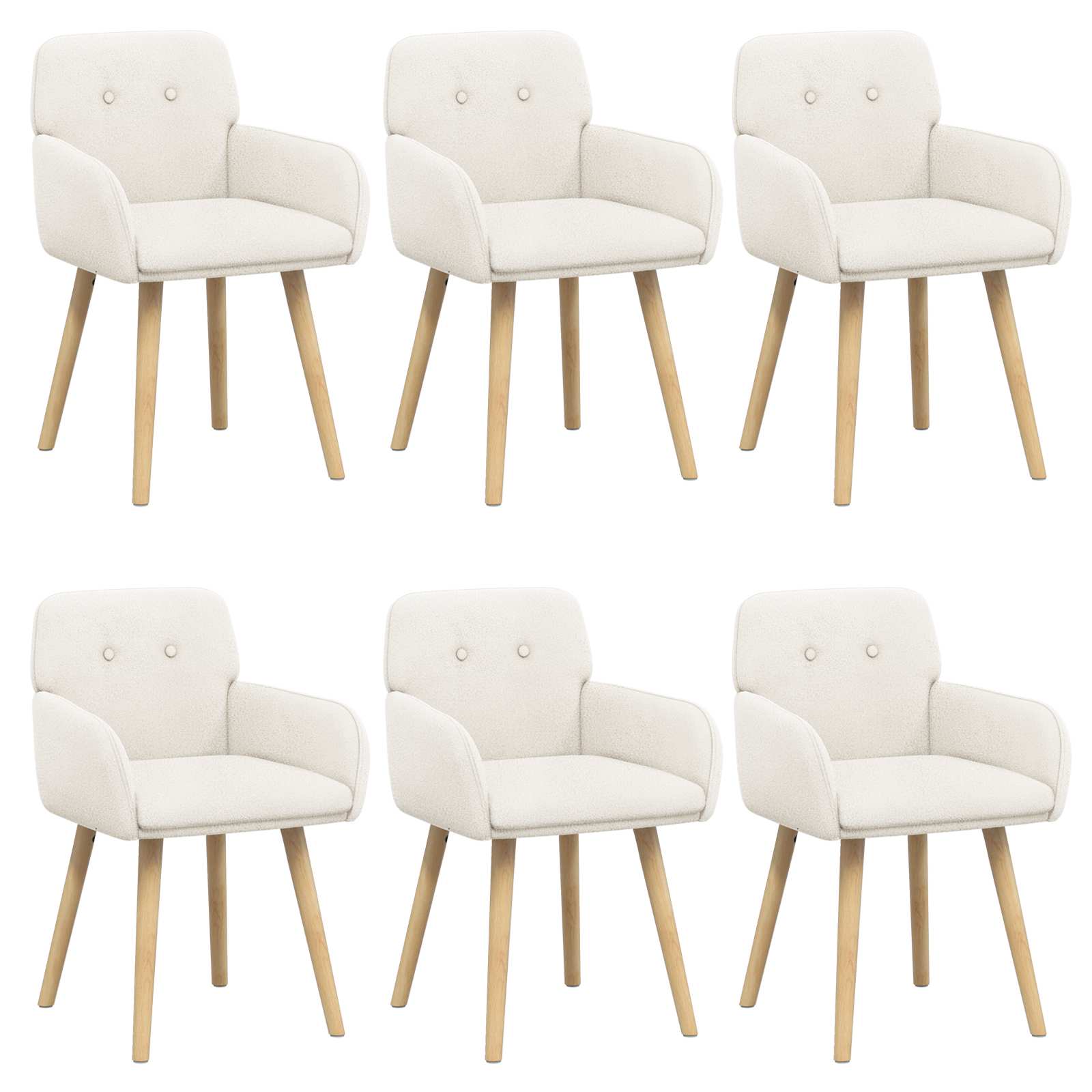 Καρέκλες φαγητού 6 pcs Μπουκλέ Κρεμ 59 x 57 x 85 εκ.