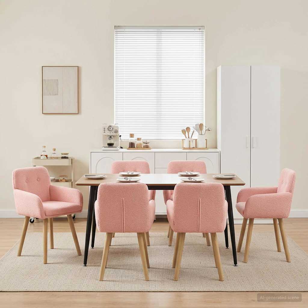 Καρέκλες φαγητού 6 pcs Μπουκλέ Ροζ 59 x 57 x 85 εκ.