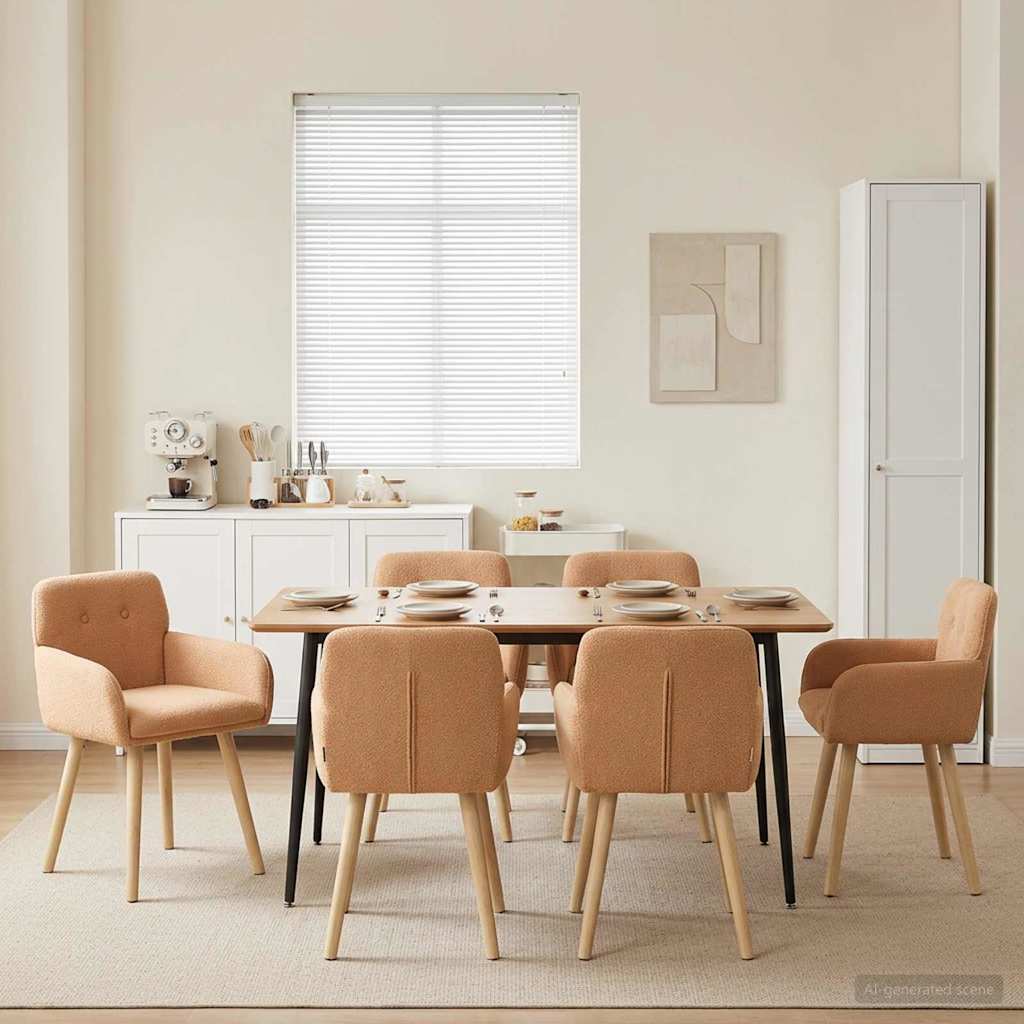 Καρέκλες φαγητού 6 pcs Μπουκλέ Μπεζ 59 x 57 x 85 εκ. - Pakobazaar