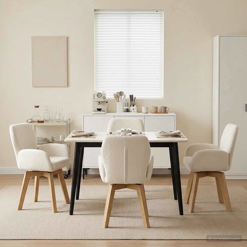 Γυριστές καρέκλες φαγητού 4 pcs Μπουκλέ Κρεμ 54 x 58 x 87 εκ. - Pakobazaar