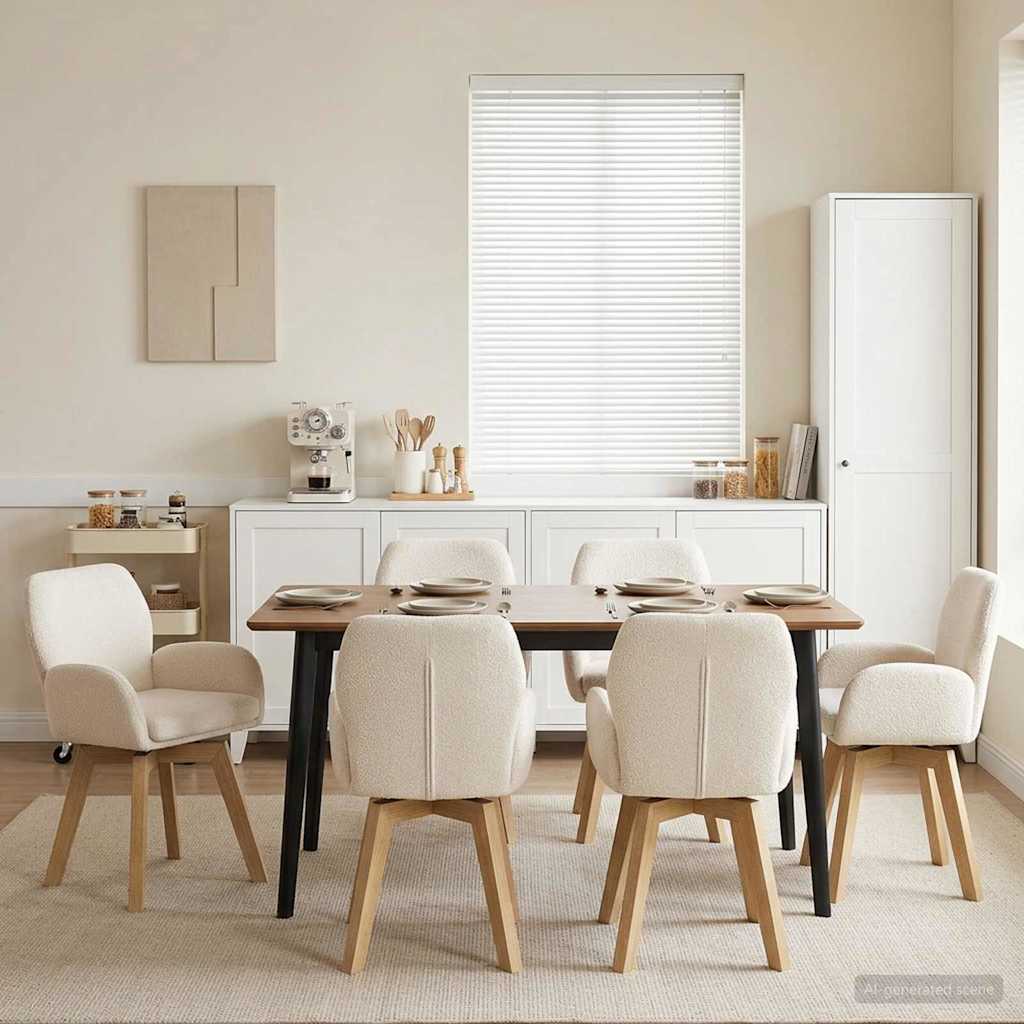 Γυριστές καρέκλες φαγητού 6 pcs Μπουκλέ Κρεμ 54 x 58 x 87 εκ. - Pakobazaar