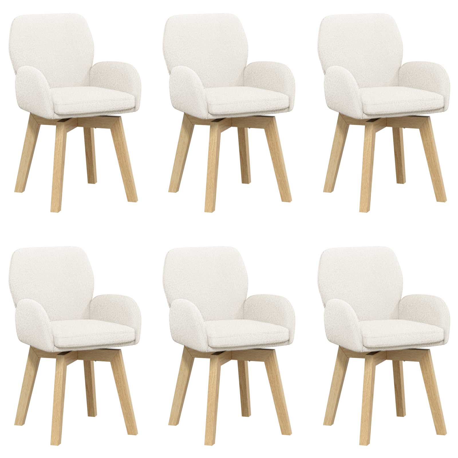 Γυριστές καρέκλες φαγητού 6 pcs Μπουκλέ Κρεμ 54 x 58 x 87 εκ. - Pakobazaar