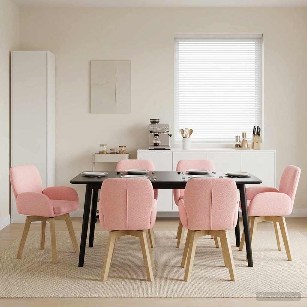 Γυριστές καρέκλες φαγητού 6 pcs Μπουκλέ Ροζ 54 x 58 x 87 εκ. - Pakobazaar