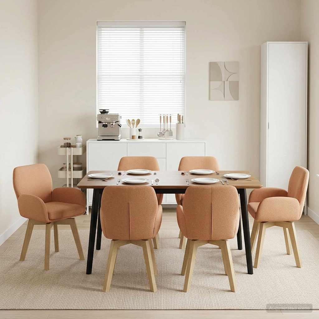 Γυριστές καρέκλες φαγητού 6 pcs Μπουκλέ Μπεζ 54 x 58 x 87 εκ. - Pakobazaar