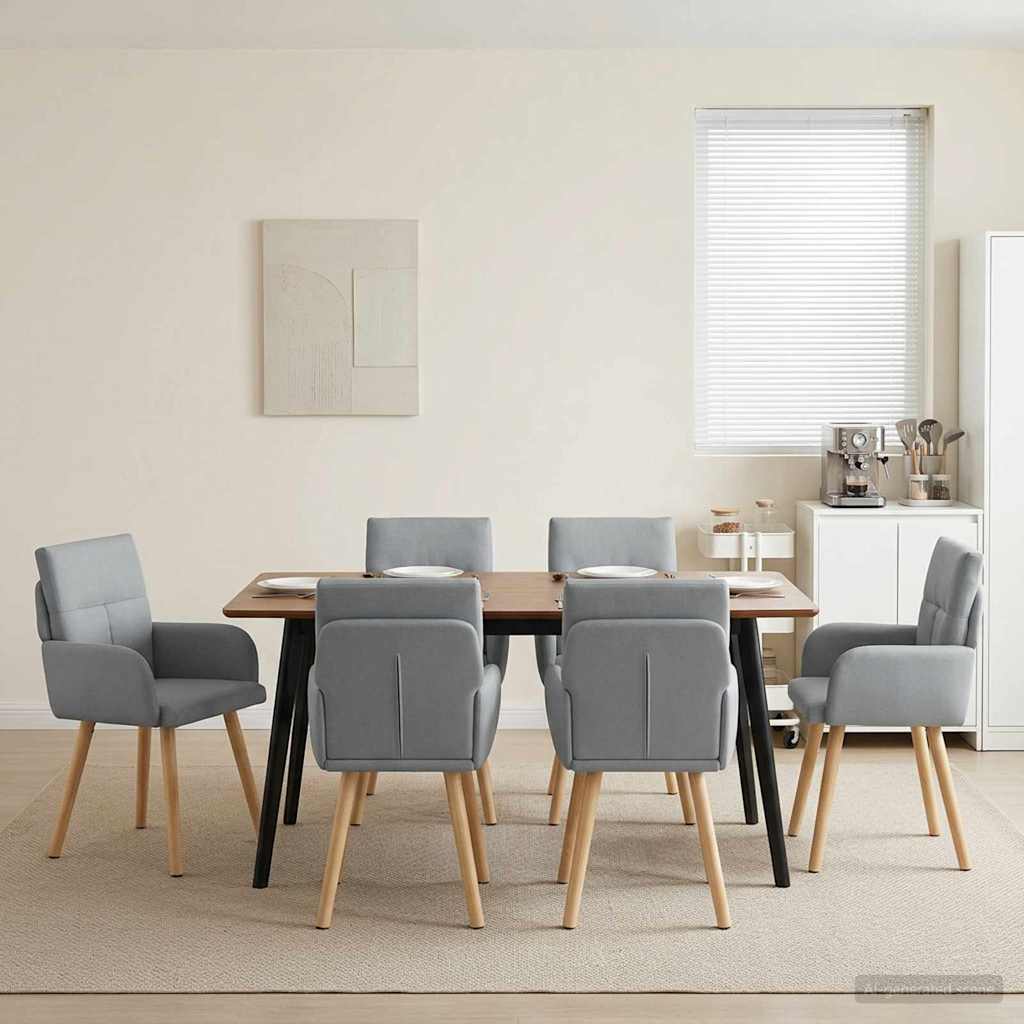 Καρέκλες φαγητού 6 pcs Ύφασμα Ανοιχτό γκρι 60 x 56 x 96 εκ - Pakobazaar