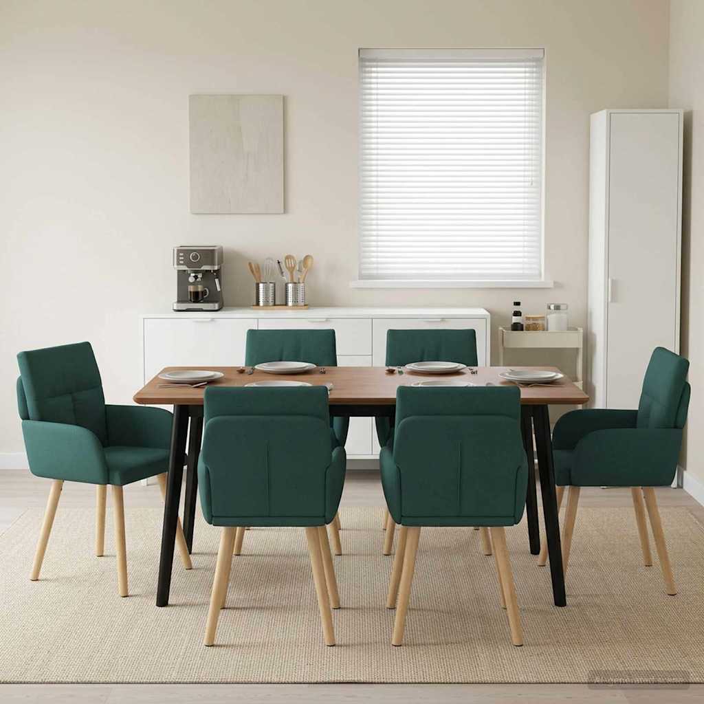 Καρέκλες φαγητού 6 pcs Ύφασμα Σκούρο Πράσινο 60 x 56 x 96 εκ - Pakobazaar
