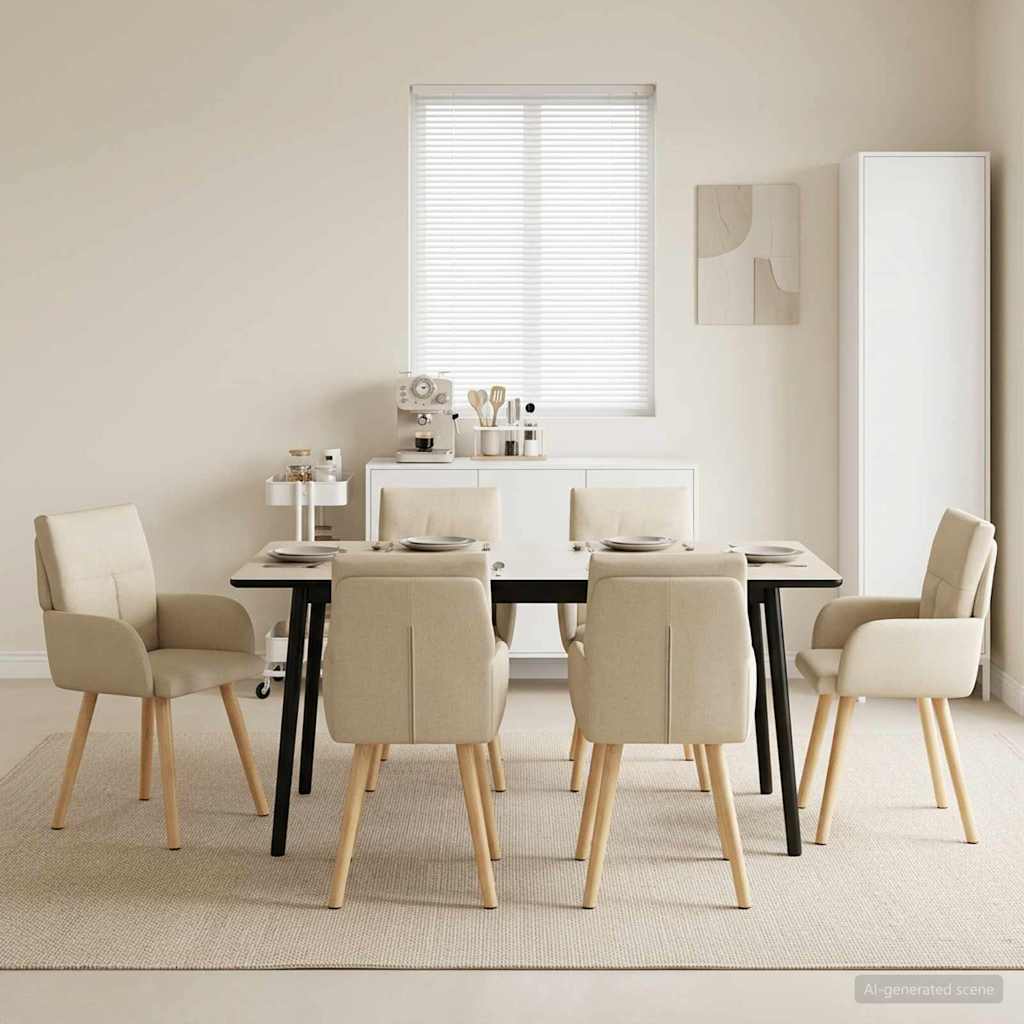 Καρέκλες φαγητού 6 pcs Ύφασμα Κρεμ 60 x 56 x 96 εκ - Pakobazaar