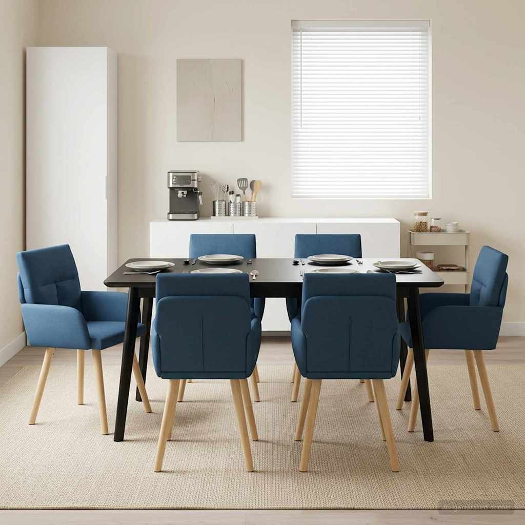 Καρέκλες φαγητού 6 pcs Ύφασμα Μπλε 60 x 56 x 96 εκ