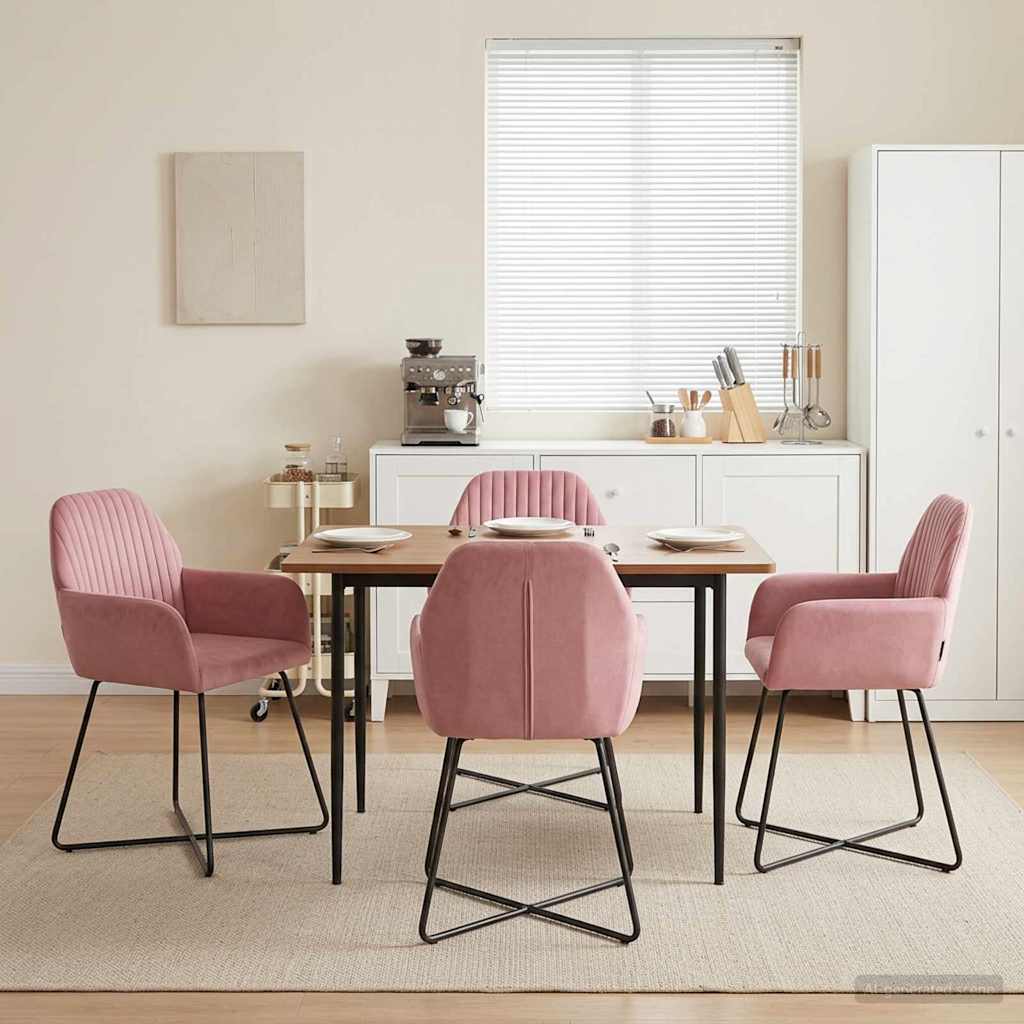 Καρέκλες φαγητού 4 pcs Βελούδο Ροζ 55 x 50 x 84 εκ.