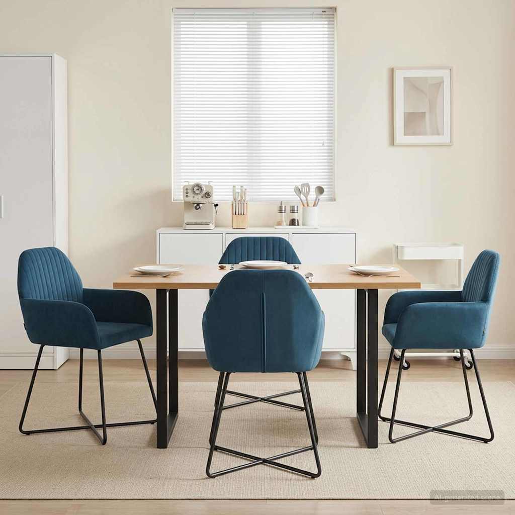 Καρέκλες φαγητού 4 pcs Βελούδο Μπλε 55 x 50 x 84 εκ. - Pakobazaar