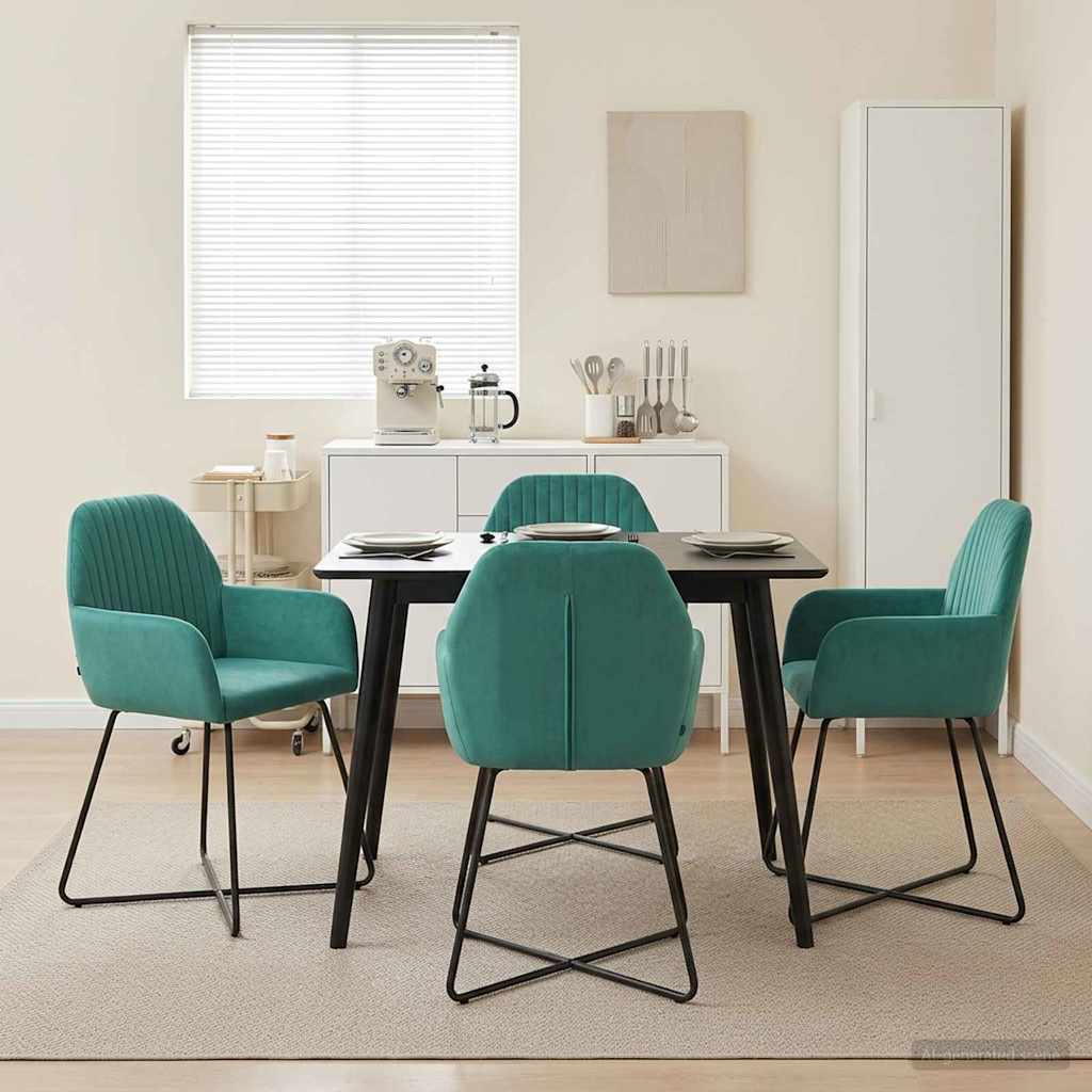 Καρέκλες φαγητού 4 pcs Βελούδο Τιρκουάζ 55 x 50 x 84 εκ. - Pakobazaar