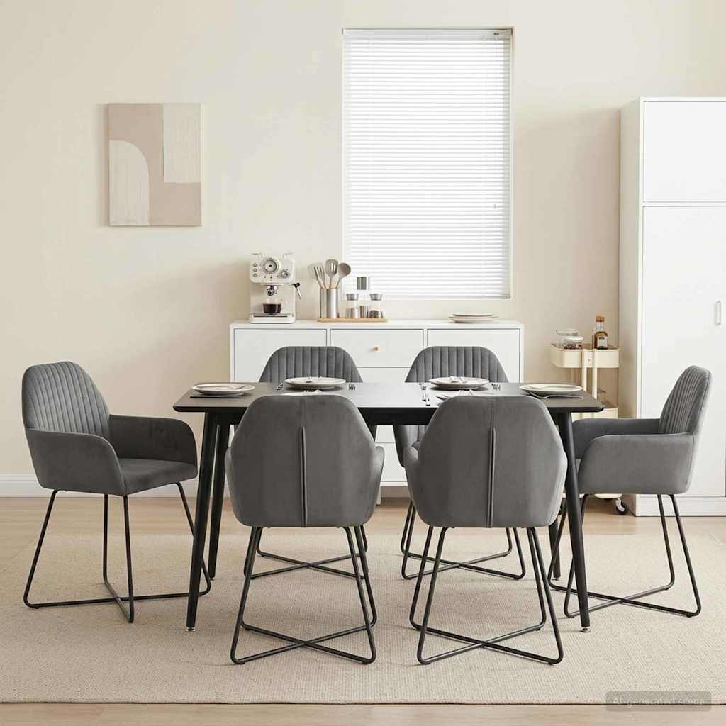 Καρέκλες φαγητού 6 pcs Βελούδο Σκούρο Γκρι 55 x 50 x 84 εκ. - Pakobazaar