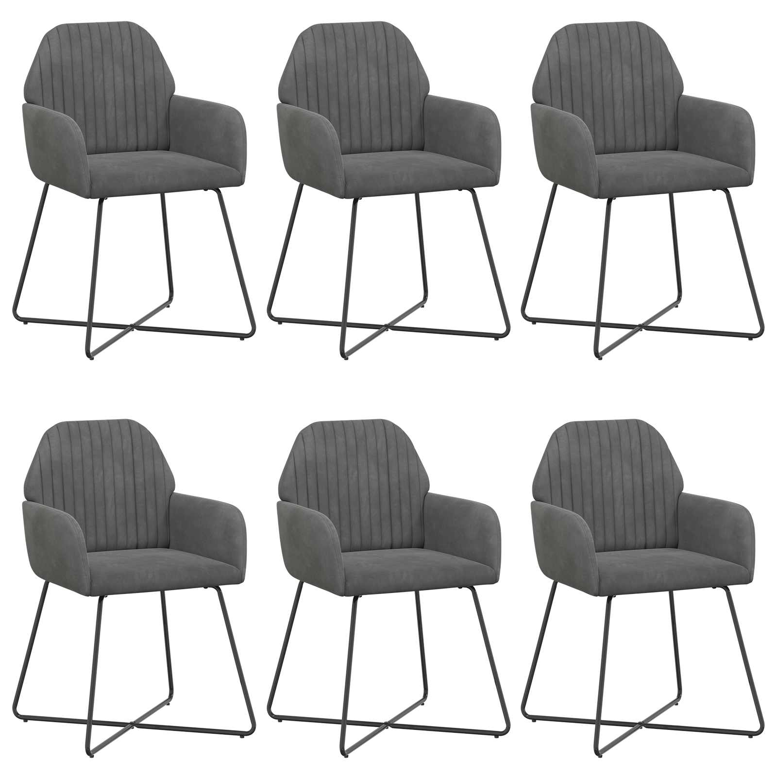 Καρέκλες φαγητού 6 pcs Βελούδο Σκούρο Γκρι 55 x 50 x 84 εκ. - Pakobazaar