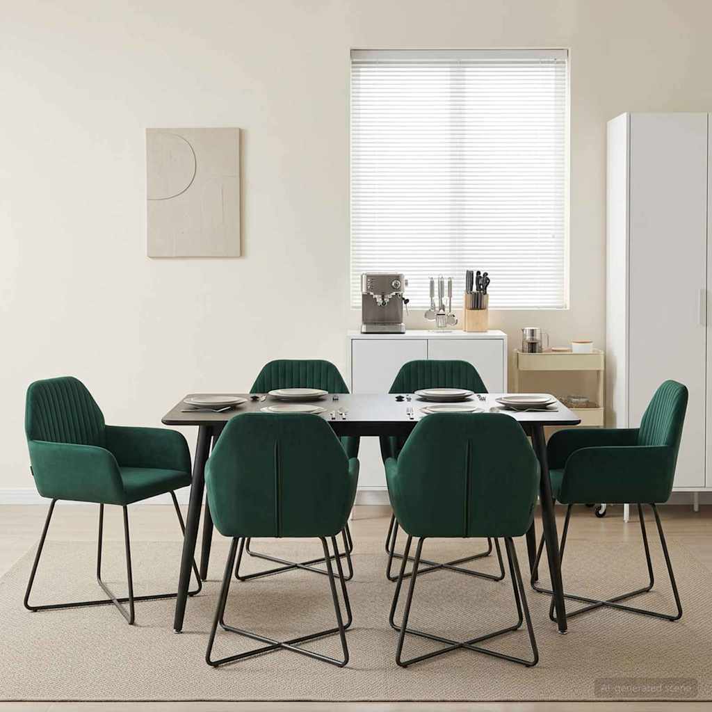 Καρέκλες φαγητού 6 pcs Βελούδο Σκούρο Πράσινο 55 x 50 x 84 εκ. - Pakobazaar