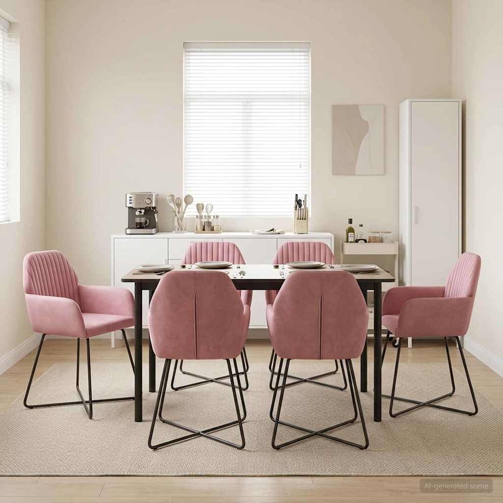 Καρέκλες φαγητού 6 pcs Βελούδο Ροζ 55 x 50 x 84 εκ. - Pakobazaar