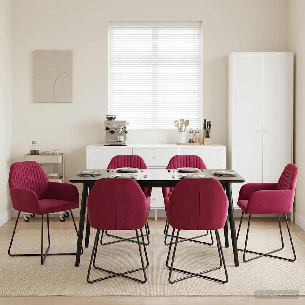 Καρέκλες φαγητού 6 pcs Βελούδο Κόκκινο 55 x 50 x 84 εκ. - Pakobazaar