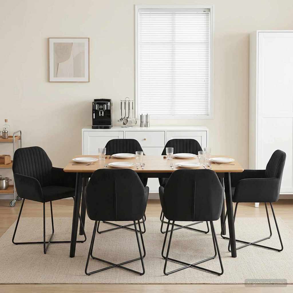 Καρέκλες φαγητού 6 pcs Βελούδο Μαύρο 55 x 50 x 84 εκ. - Pakobazaar