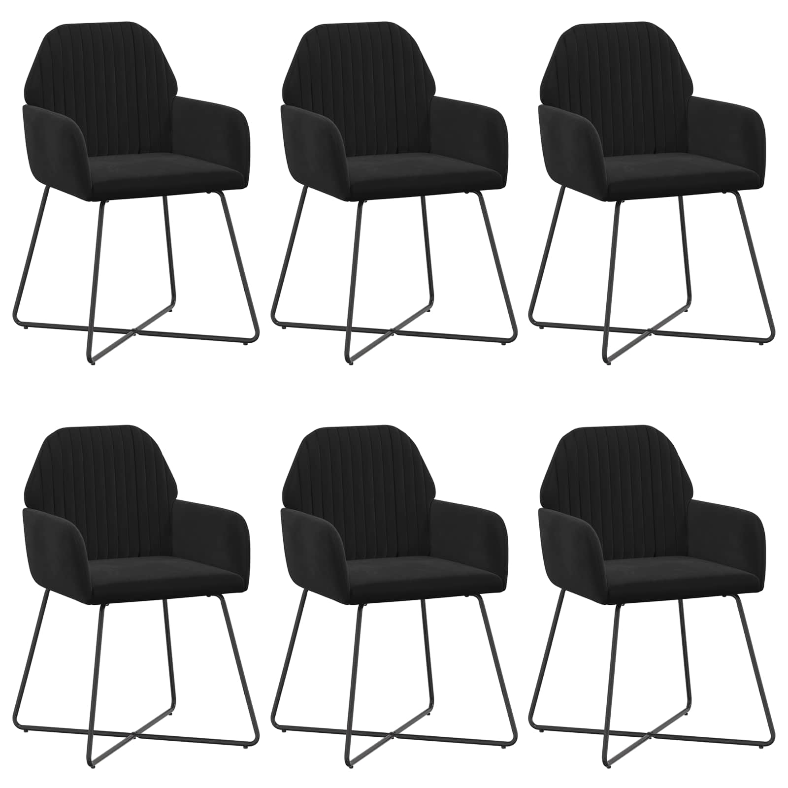 Καρέκλες φαγητού 6 pcs Βελούδο Μαύρο 55 x 50 x 84 εκ. - Pakobazaar