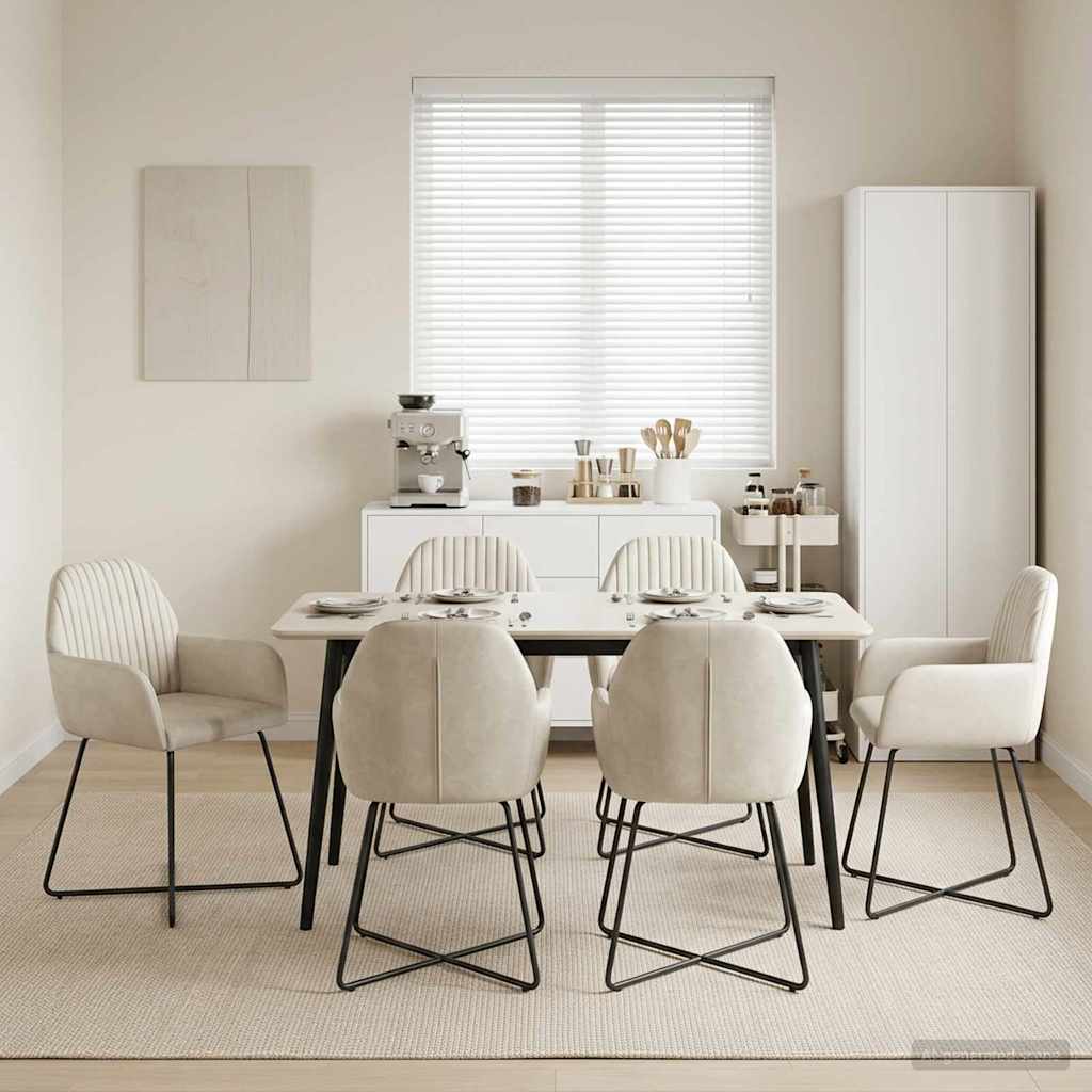 Καρέκλες φαγητού 6 pcs Βελούδο Κρεμ 55 x 50 x 84 εκ. - Pakobazaar