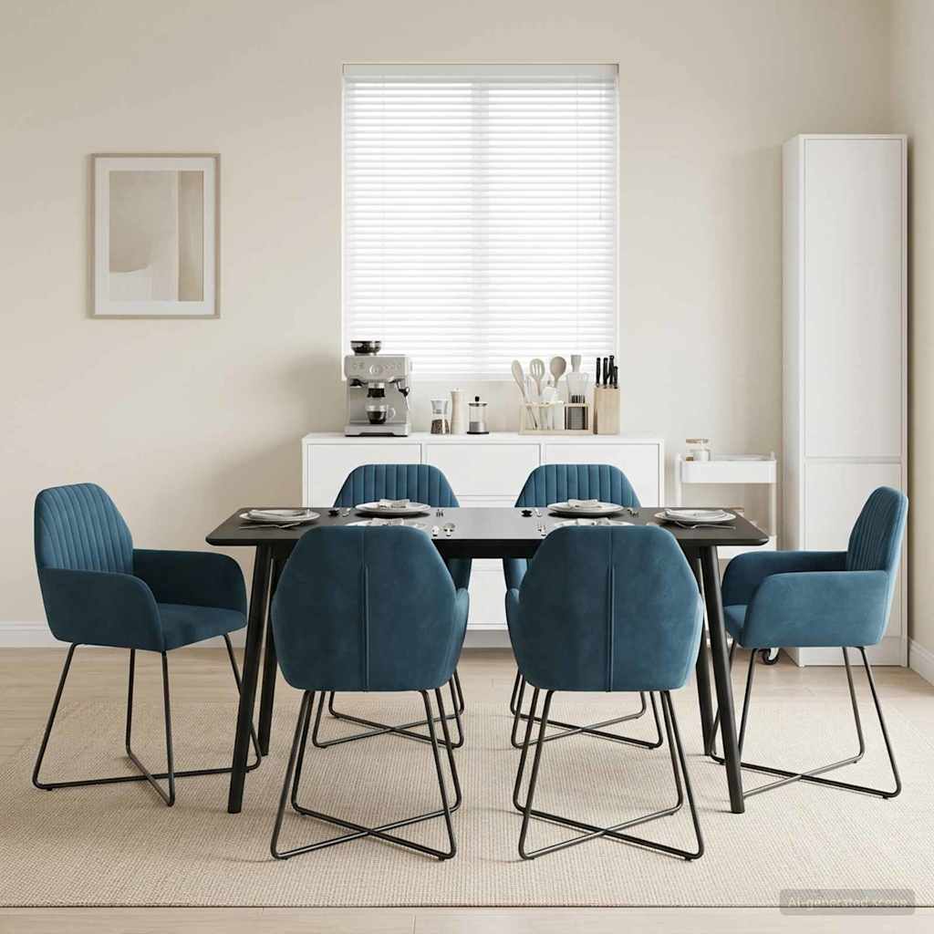 Καρέκλες φαγητού 6 pcs Βελούδο Μπλε 55 x 50 x 84 εκ. - Pakobazaar