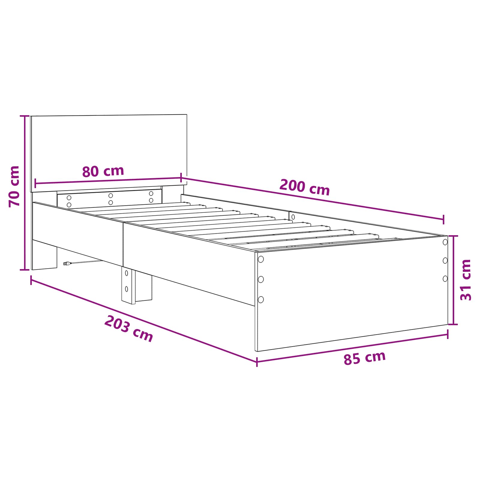 Κρεβάτι με φωτισμό LED Sonoma Δρυς 80 x 200 cm - Pakobazaar