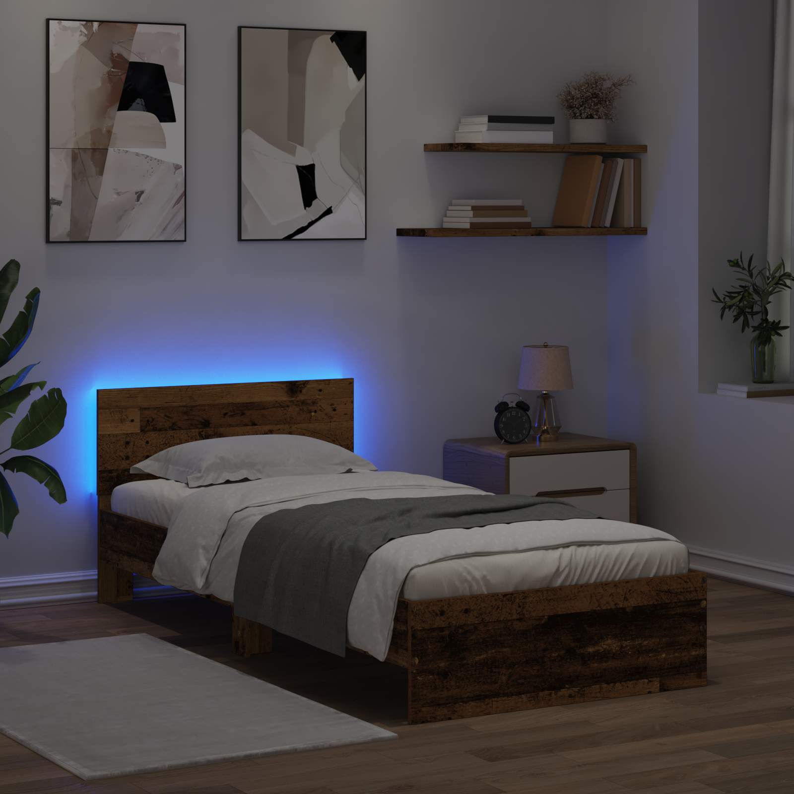 Κρεβάτι με φωτισμό LED Παλαιωμένο ξύλο 80 x 200 cm - Pakobazaar