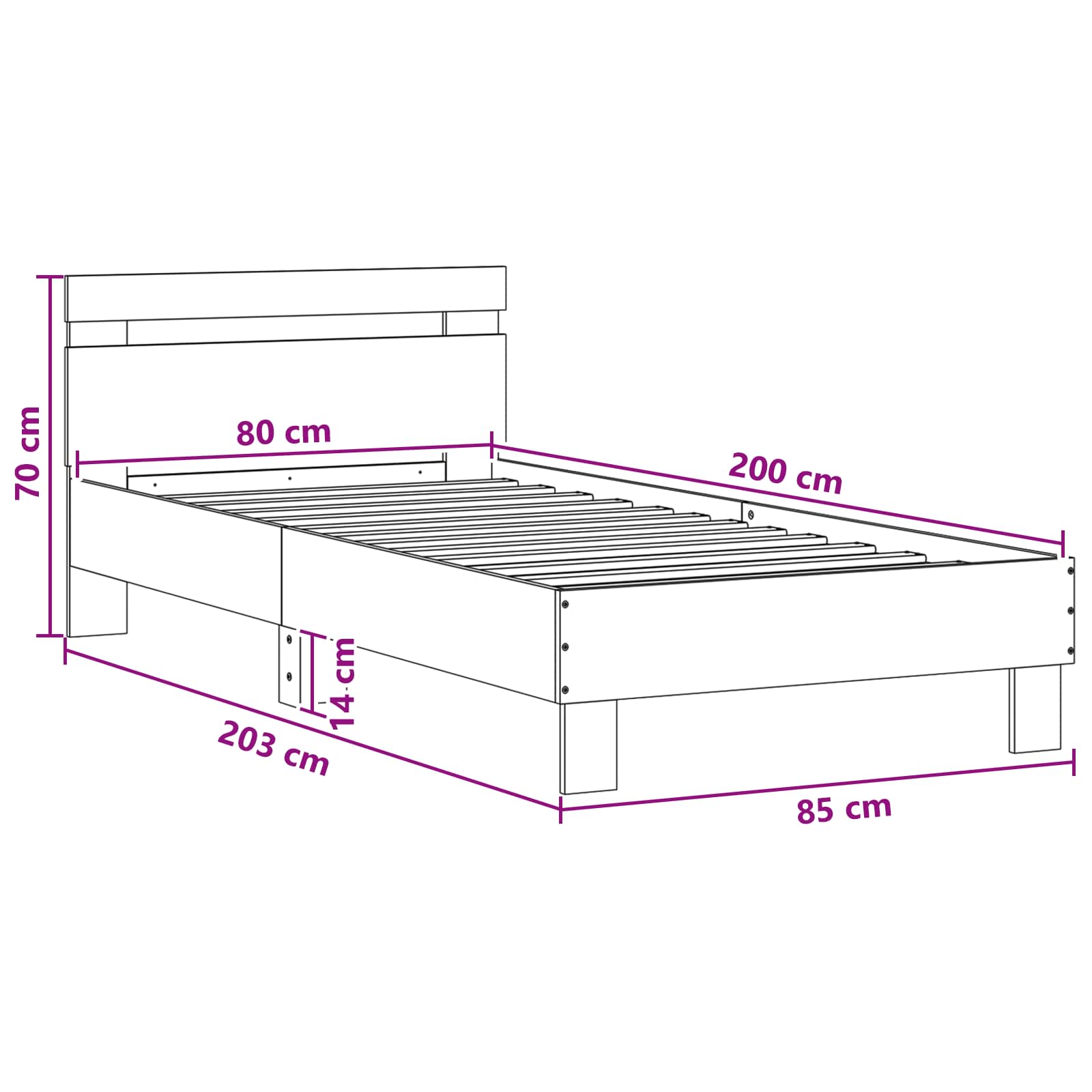 Κρεβάτι με φωτισμό LED Γκρι Σκυροδέματος 80 x 200 cm - Pakobazaar