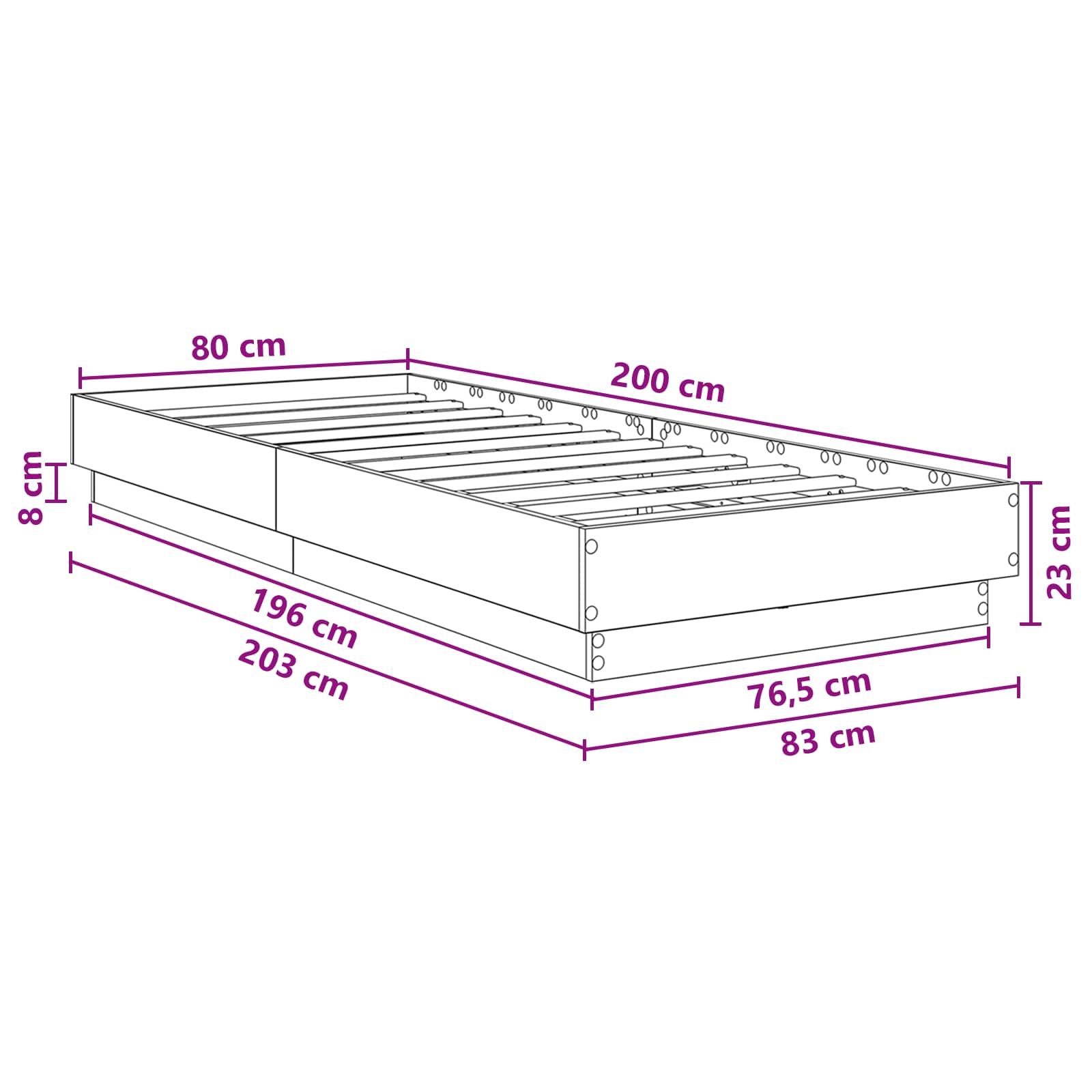 Κρεβάτι με φωτισμό LED Λευκό 80 x 200 cm Επεξεργασμένο Ξύλο - Pakobazaar