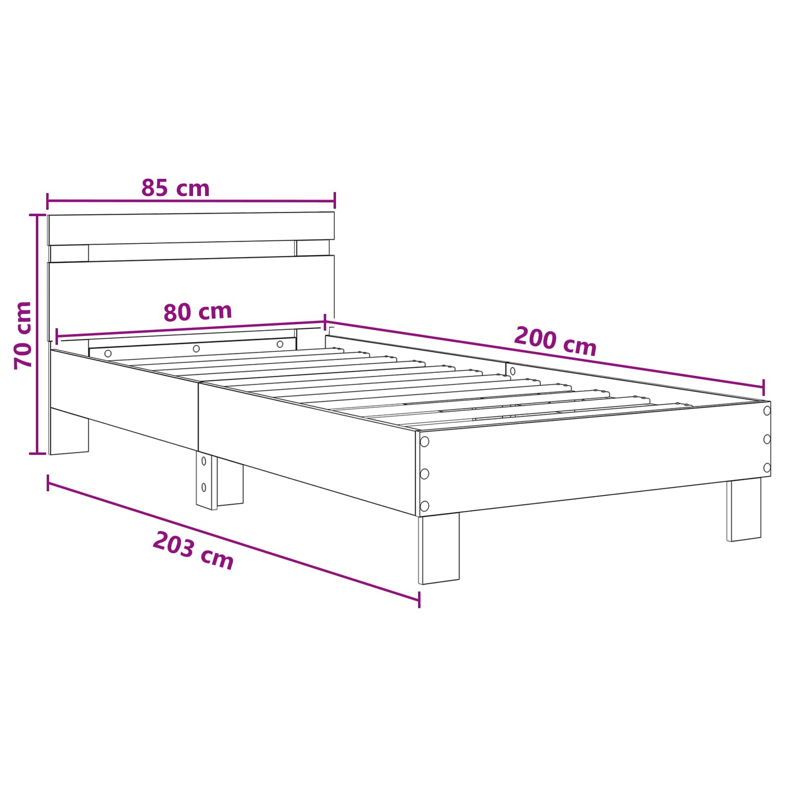 Κρεβάτι με Κεφαλάρι Γκρι Sonoma 80 x 200 cm Επεξεργασμένο Ξύλο - Pakobazaar