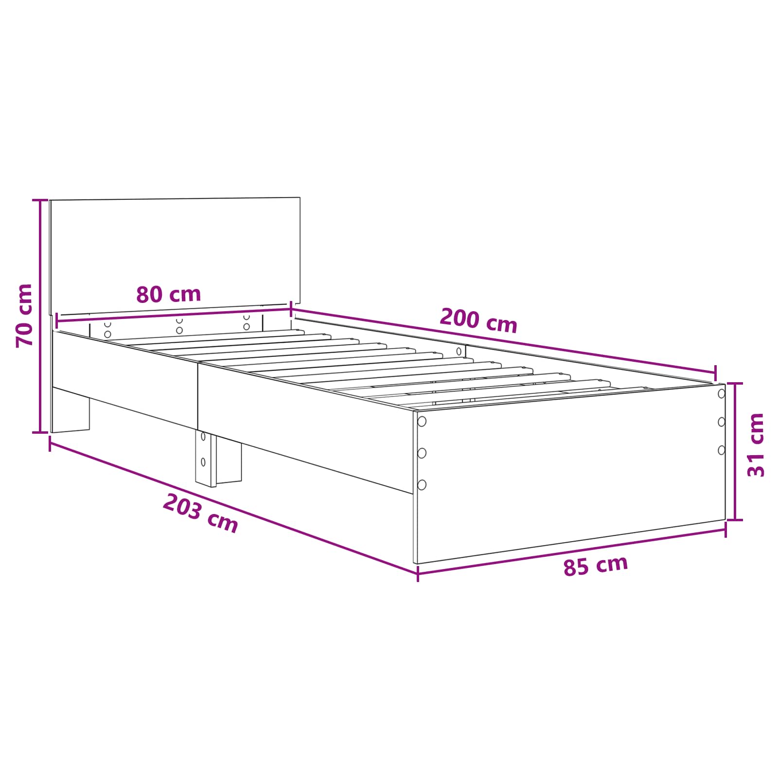 Κρεβάτι με Κεφαλάρι Γκρι Σονομά 80 x 200 cm - Pakobazaar